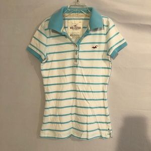 Hollister blue and white striped polo